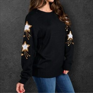 PEACH LOVE CALIFORNIA black gold star accents beautiful sweater S M L